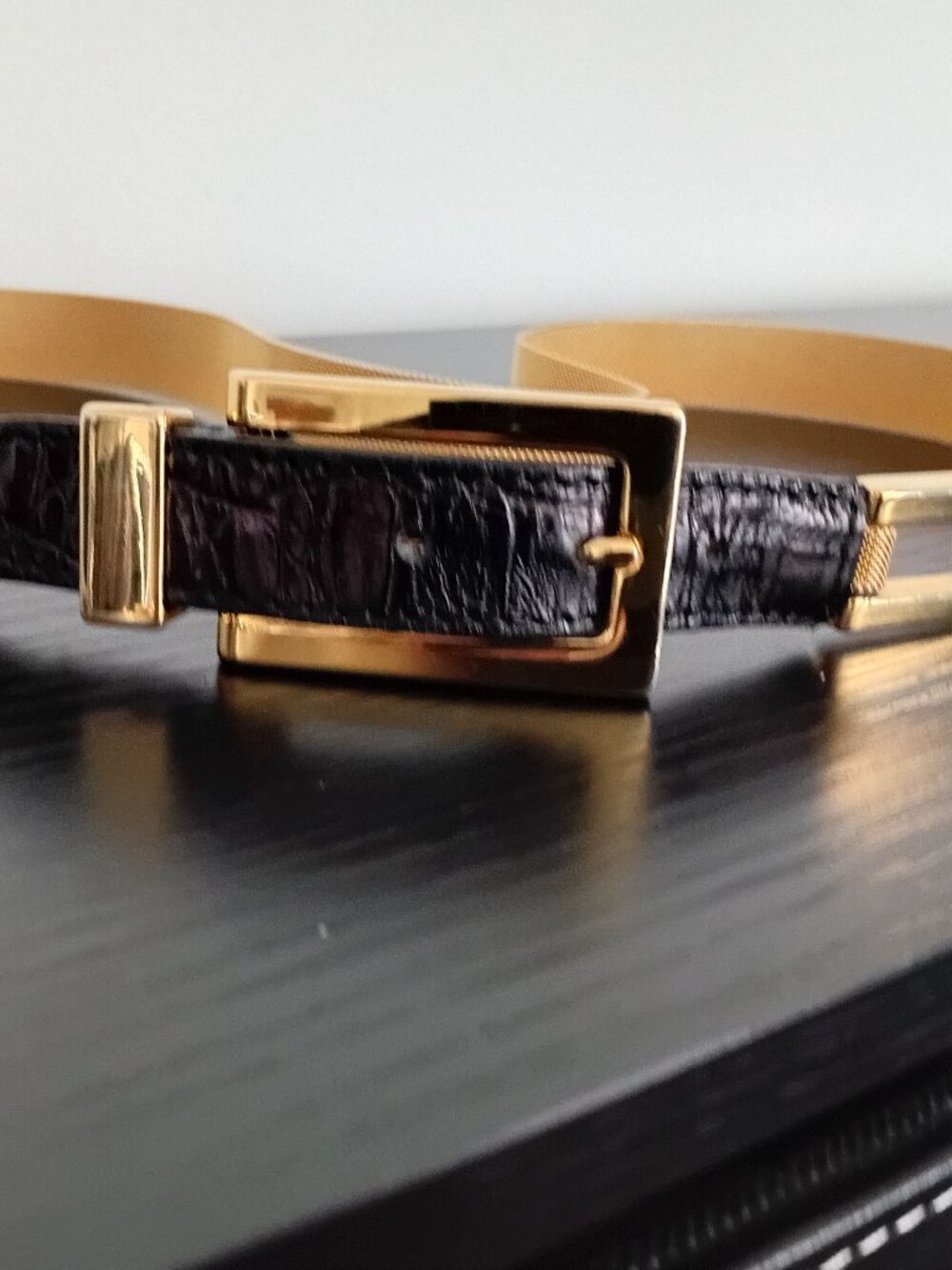 Vintage Nanni Black Leather & Gold Metal Belt